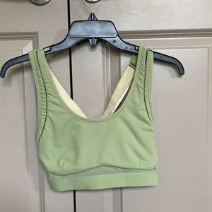 Fabletics Belle High Impact Sports Bra- Forest Moss/Khaki (Green & Gold)- Medium